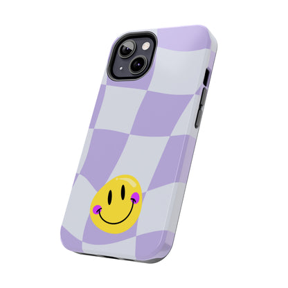 Light Purple Checked Smiley Face Cell Phone Case - Cheerful and Stylish Protective Cover