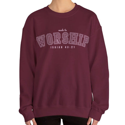 Women's Heavy Blend Sweatshirt – "Made to Worship Isaiah 43:21" Faith-Inspired Graphic Sweatshirt