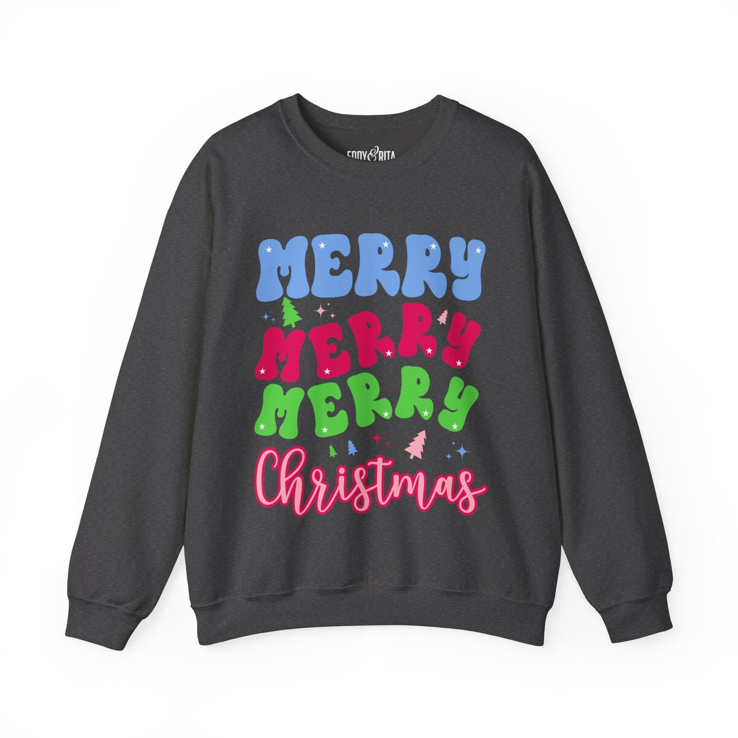 Women's Heavy Sweatshirt – "Merry Merry Merry Christmas" Festive Holiday Graphic Sweatshirt