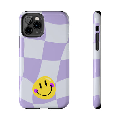 Light Purple Checked Smiley Face Cell Phone Case - Cheerful and Stylish Protective Cover