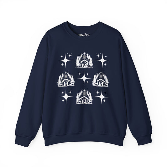 Women's Heavy Sweatshirt – "Christmas Nativity" Faith-Inspired Holiday Graphic Sweatshirt