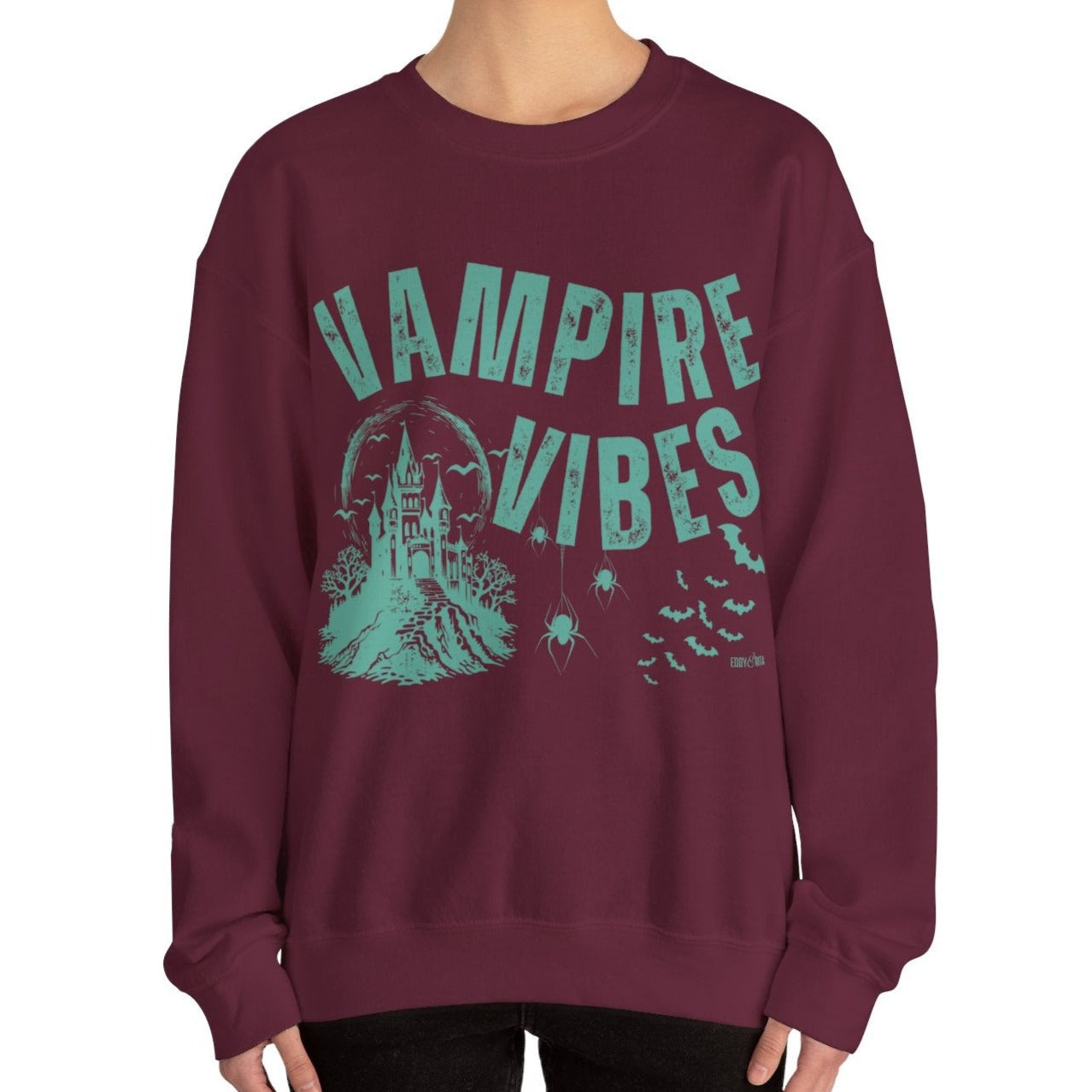 Eddy and Rita Women's Heavy Crewneck Sweatshirt - "Vampire Vibes" Halloween Graphic Pullover