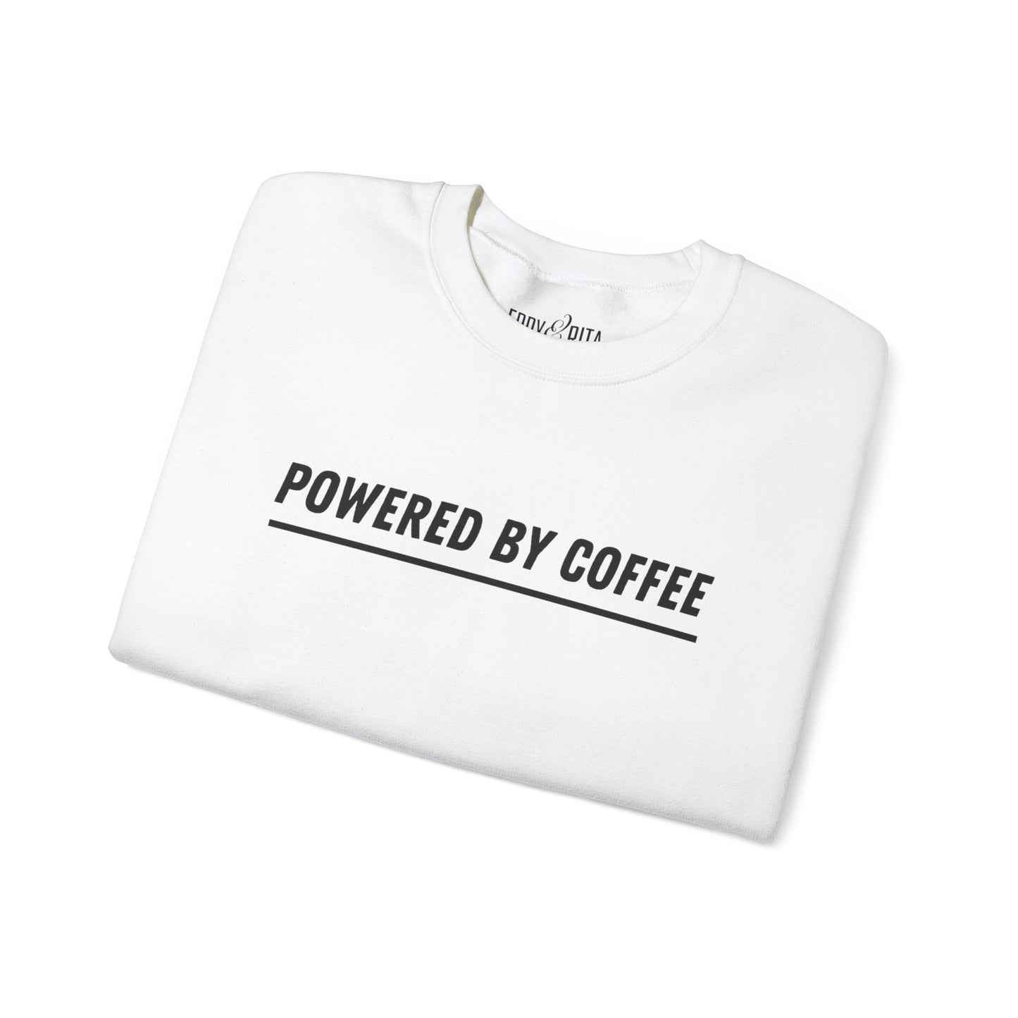 Men's Heavy Sweatshirt – "Powered by Coffee" Funny Graphic Sweatshirt for Coffee Lovers