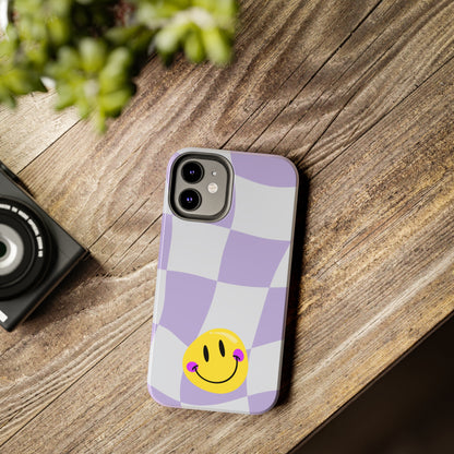 Light Purple Checked Smiley Face Cell Phone Case - Cheerful and Stylish Protective Cover