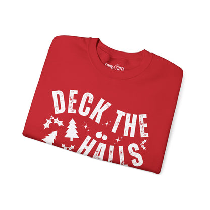 Women's Heavy Sweatshirt – "Deck the Halls" Festive Holiday Graphic Sweatshirt