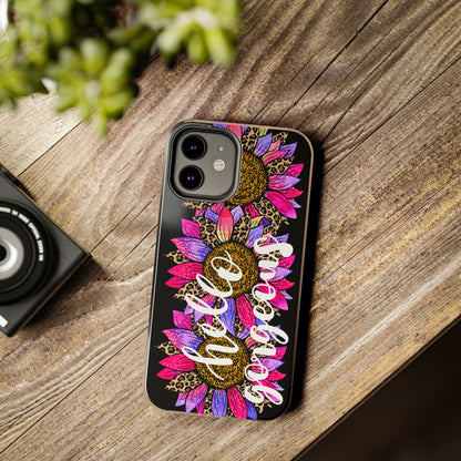 Hello Gorgeous Pink Purple Leopard Sunflowers iPhone Case - Stylish Floral Protective Cover