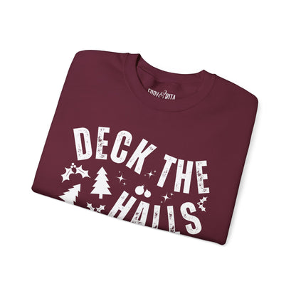 Women's Heavy Sweatshirt – "Deck the Halls" Festive Holiday Graphic Sweatshirt