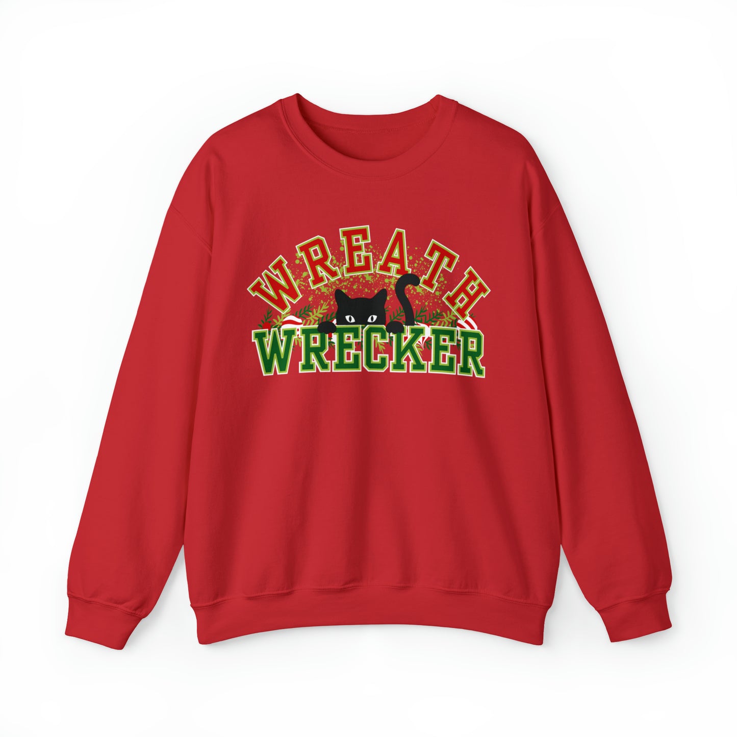 Women's 'Wreath Wrecker' Sweatshirt: Playful Cat Design for Festive Fun and Comfort - Eddy and Rita