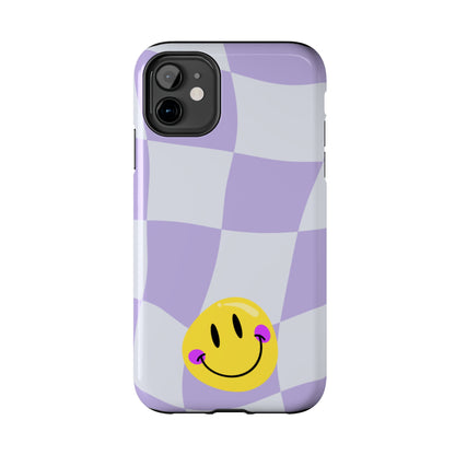 Light Purple Checked Smiley Face Cell Phone Case - Cheerful and Stylish Protective Cover