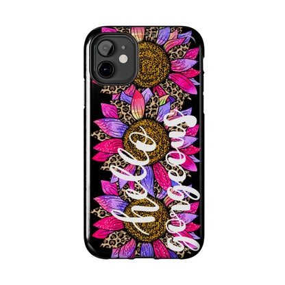 Hello Gorgeous Pink Purple Leopard Sunflowers iPhone Case - Stylish Floral Protective Cover