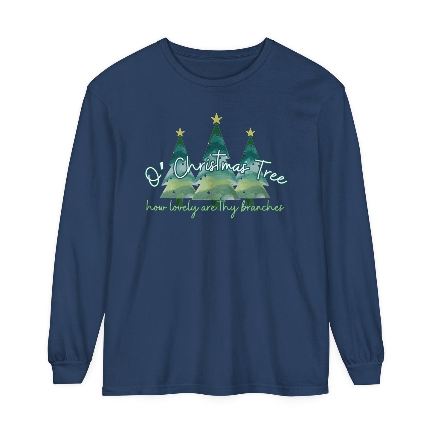 Women's Comfort Colors Long Sleeve Tee: 'O' Christmas Tree, How Lovely Are Thy Branches' Festive Holiday Apparel - Eddy and Rita