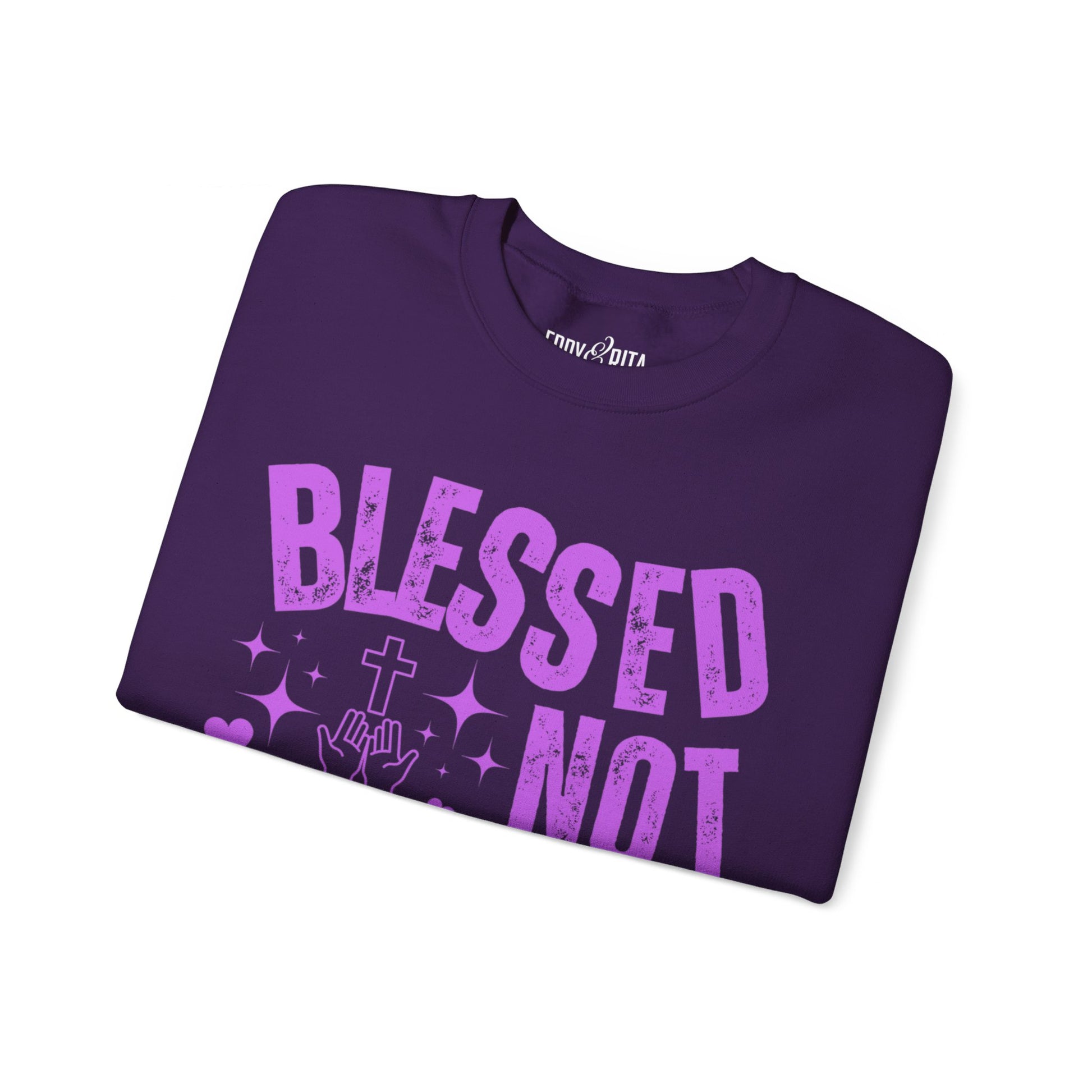 Eddy and Rita Women's Heavy Crewneck Sweatshirt - "Blessed Not Spooked" Christian Halloween Graphic Pullover