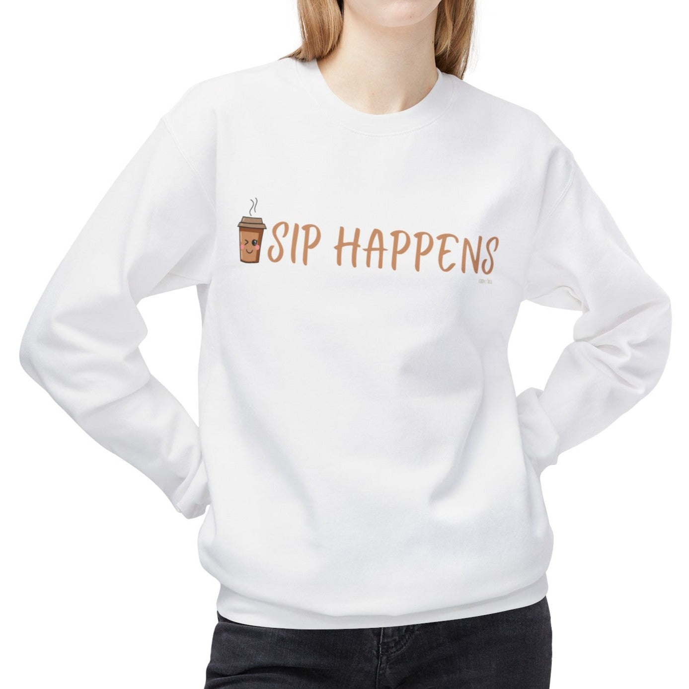 Eddy and Rita Women's Midweight Crewneck Sweatshirt - "Sip Happens" Fun Graphic Pullover