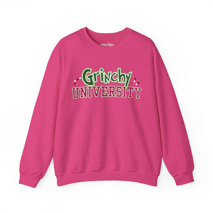 Women’s Heavy Sweatshirt – Grinchy University Design | Fun and Festive Holiday Pullover