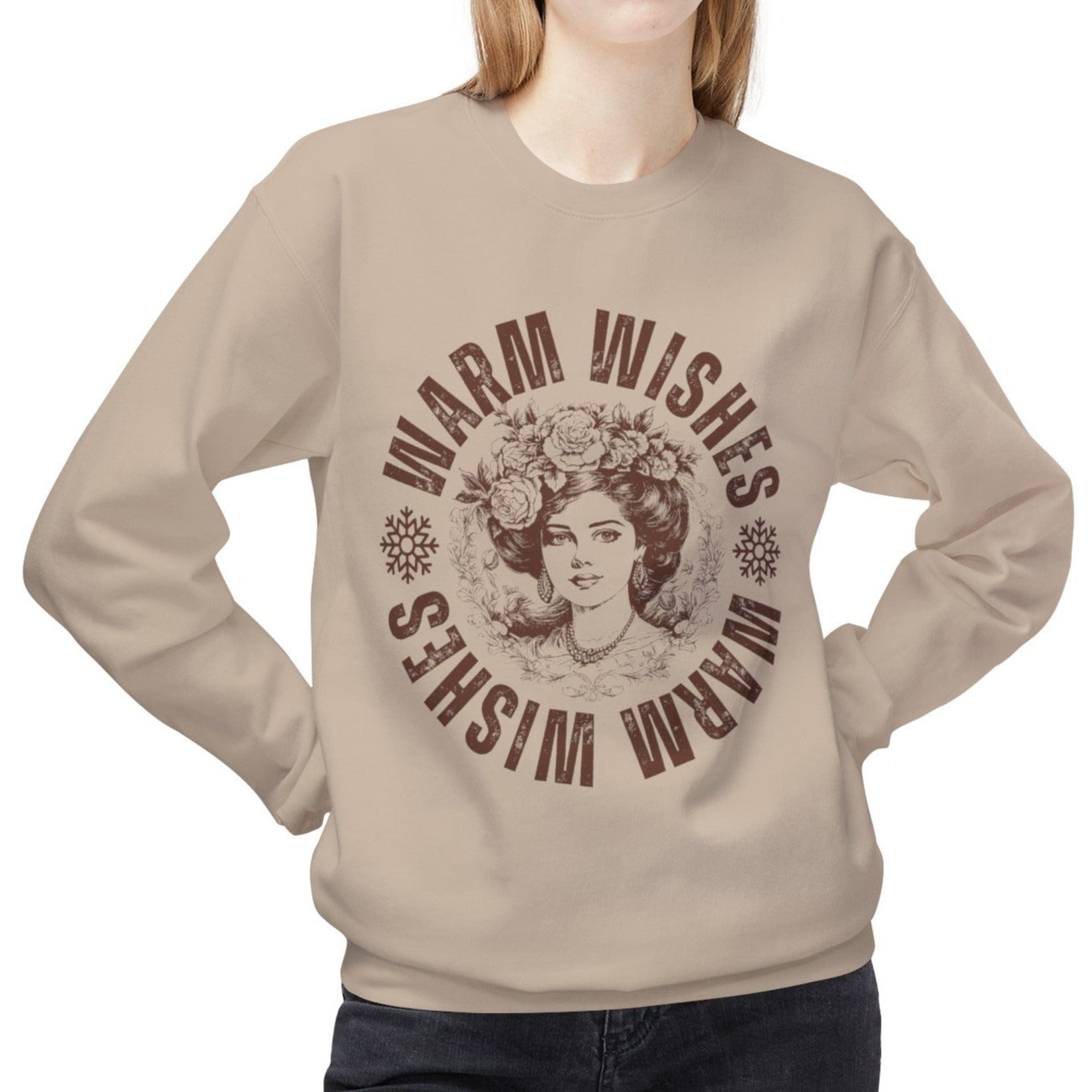 Eddy and Rita Women's Midweight Crewneck Sweatshirt - "Warm Wishes" Snowflake Graphic Pullover