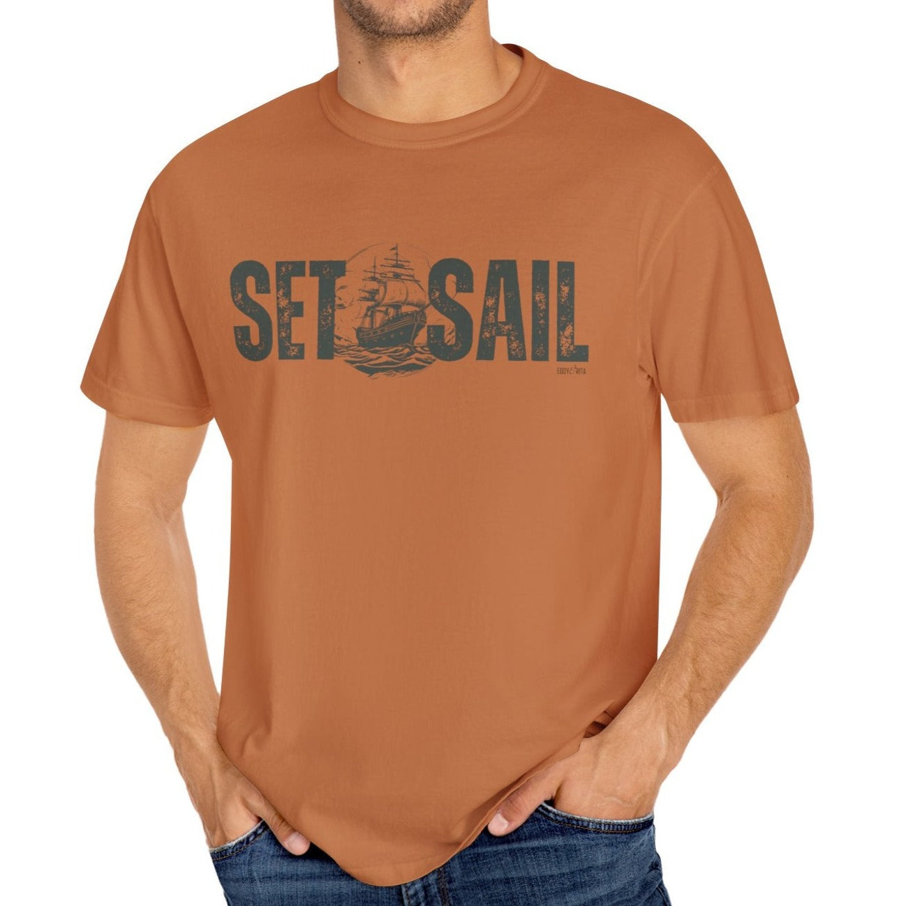 Eddy and Rita Men's Comfort Colors T-Shirt - "Set Sail" Nautical Graphic Tee