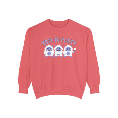 Comfort Colors Garment-Dyed Sweatshirt - 'Yeti to Party' Trio of Cute Yetis Pullover - Eddy and Rita