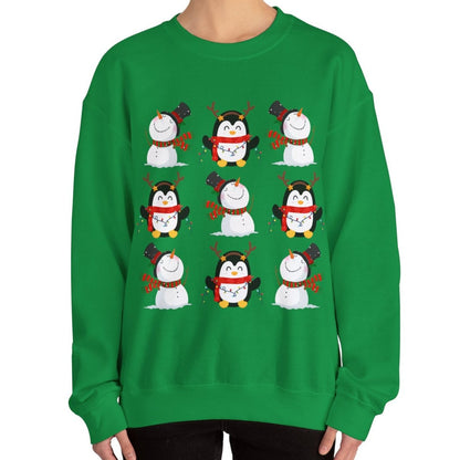 Women’s Heavy Sweatshirt – Snowmen and Penguins Pattern | Cozy and Festive Winter Pullover