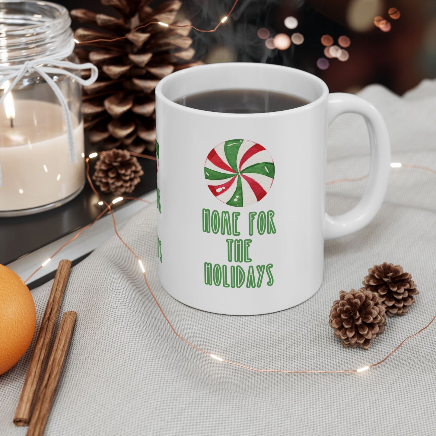 11 oz Ceramic Mug – “Home for the Holidays” | Cozy and Heartwarming Christmas Coffee Cup