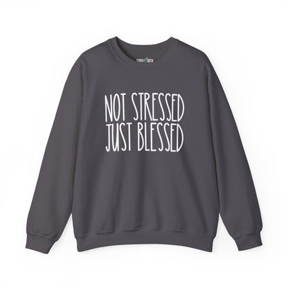 Women’s Heavy Sweatshirt – “Not Stressed Just Blessed” | Cozy and Inspirational Pullover