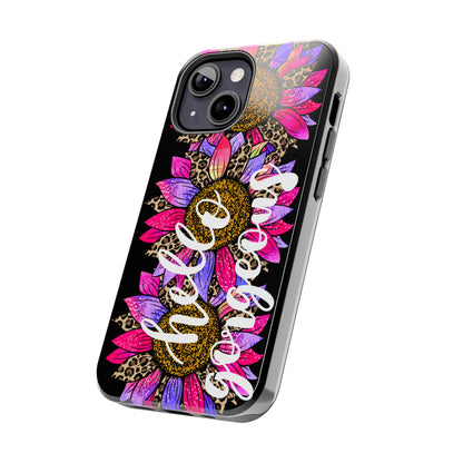 Hello Gorgeous Pink Purple Leopard Sunflowers iPhone Case - Stylish Floral Protective Cover