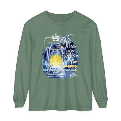 Women's Comfort Colors Long Sleeve Tee: 'Light the Path for Someone and Brighten Your Own Path' Inspirational Statement Shirt - Eddy and Rita