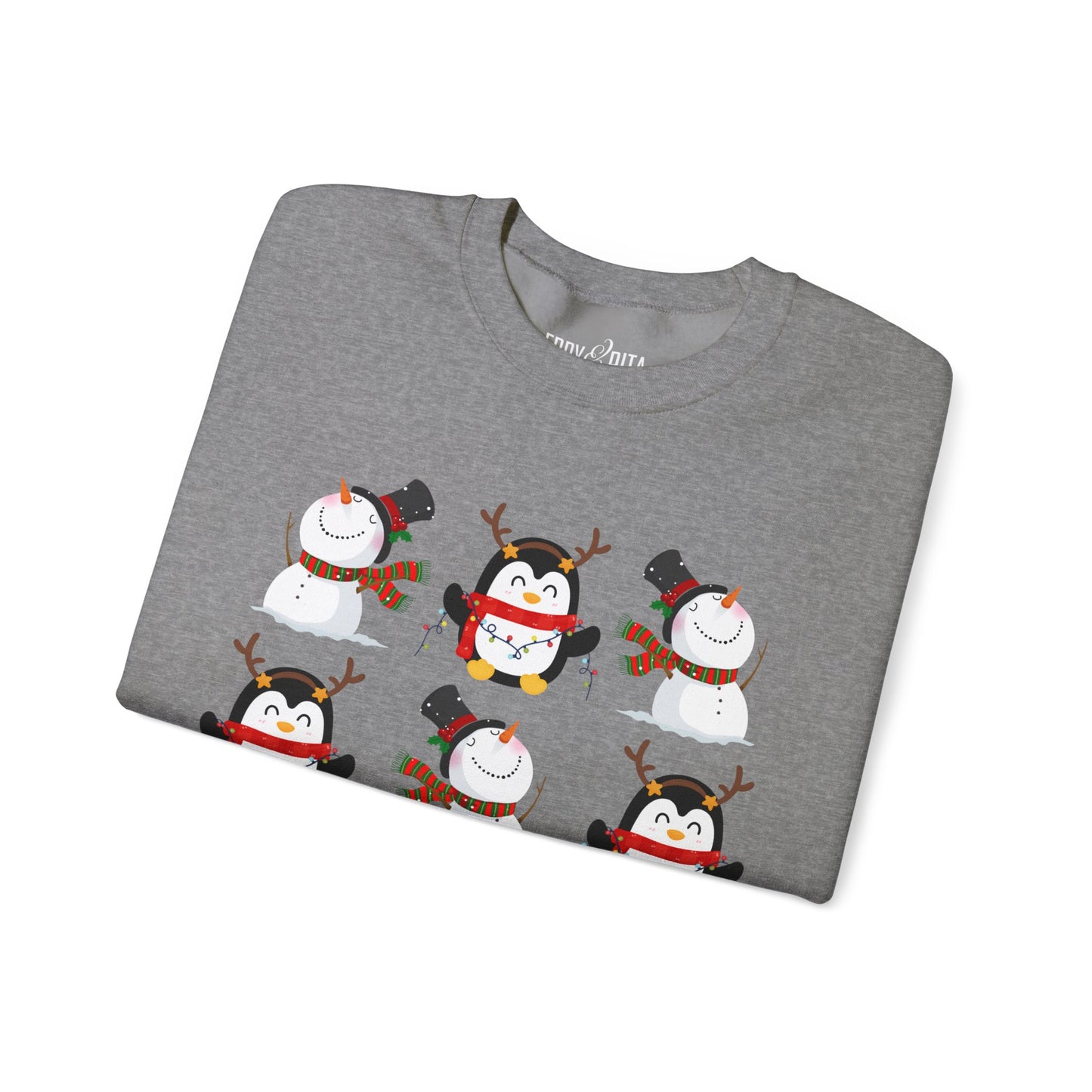 Women’s Heavy Sweatshirt – Snowmen and Penguins Pattern | Cozy and Festive Winter Pullover