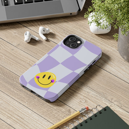 Light Purple Checked Smiley Face Cell Phone Case - Cheerful and Stylish Protective Cover