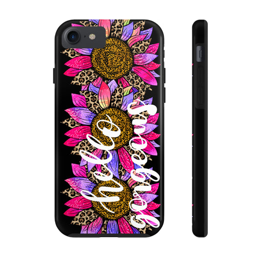 Hello Gorgeous Pink Purple Leopard Sunflowers iPhone Case - Stylish Floral Protective Cover