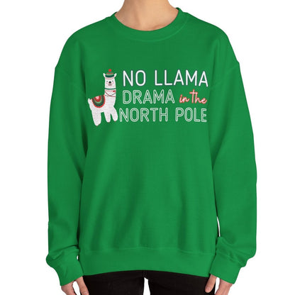 Women's Heavy Sweatshirt – "No Llama Drama in the North Pole" Fun and Festive Christmas Graphic Sweatshirt