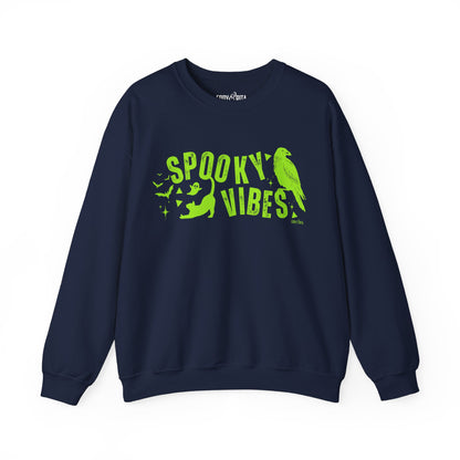 Eddy and Rita Women's Heavy Crewneck Sweatshirt - "Spooky Vibes" Halloween Graphic Pullover