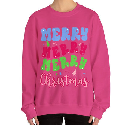 Women's Heavy Sweatshirt – "Merry Merry Merry Christmas" Festive Holiday Graphic Sweatshirt