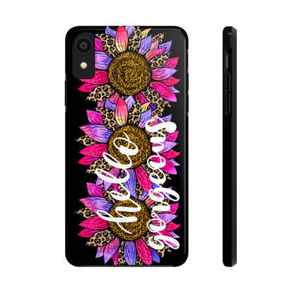 Hello Gorgeous Pink Purple Leopard Sunflowers iPhone Case - Stylish Floral Protective Cover