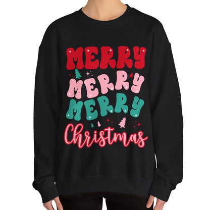 Women's Heavy Sweatshirt – "Merry Merry Merry Christmas" Festive Holiday Graphic Sweatshirt