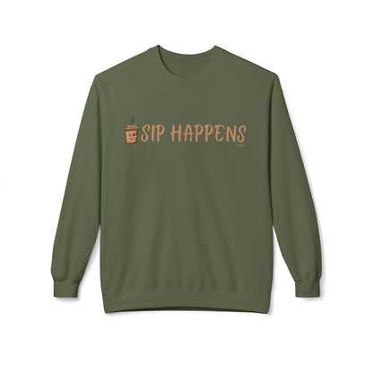 Eddy and Rita Women's Midweight Crewneck Sweatshirt - "Sip Happens" Fun Graphic Pullover