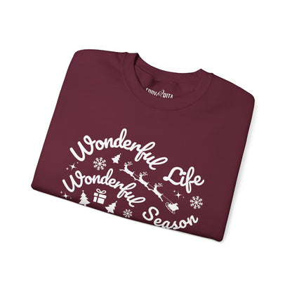 Women's Heavy Sweatshirt – "Wonderful Life Wonderful Season" Inspirational Holiday Graphic Sweatshirt