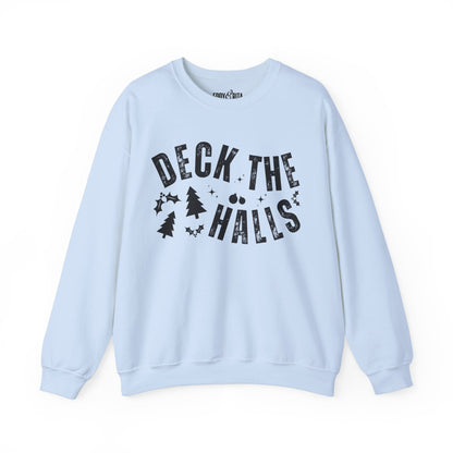 Women's Heavy Sweatshirt – "Deck the Halls" Festive Holiday Graphic Sweatshirt