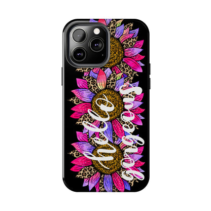 Hello Gorgeous Pink Purple Leopard Sunflowers iPhone Case - Stylish Floral Protective Cover