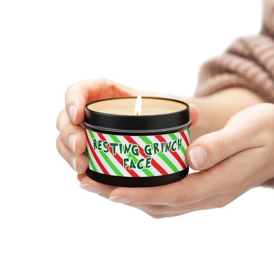 Coffee Scented Tin Candle – 4 oz | “Resting Grinch Face” Fun Holiday Design | Perfect Stocking Stuffer Gift