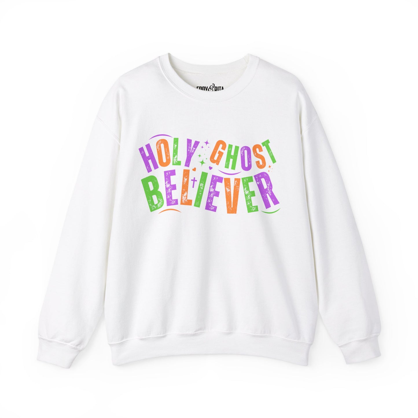 Women's Heavy Sweatshirt - "Holy Ghost Believer" Halloween Colors Graphic Pullover