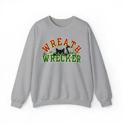 Women's 'Wreath Wrecker' Sweatshirt: Playful Cat Design for Festive Fun and Comfort - Eddy and Rita