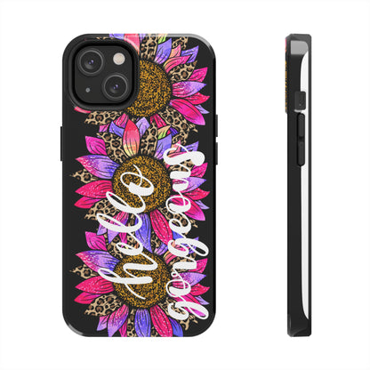 Hello Gorgeous Pink Purple Leopard Sunflowers iPhone Case - Stylish Floral Protective Cover