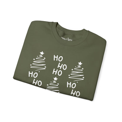 Women's Heavy Sweatshirt – "Ho Ho Ho Christmas Tree" Festive Holiday Graphic Sweatshirt