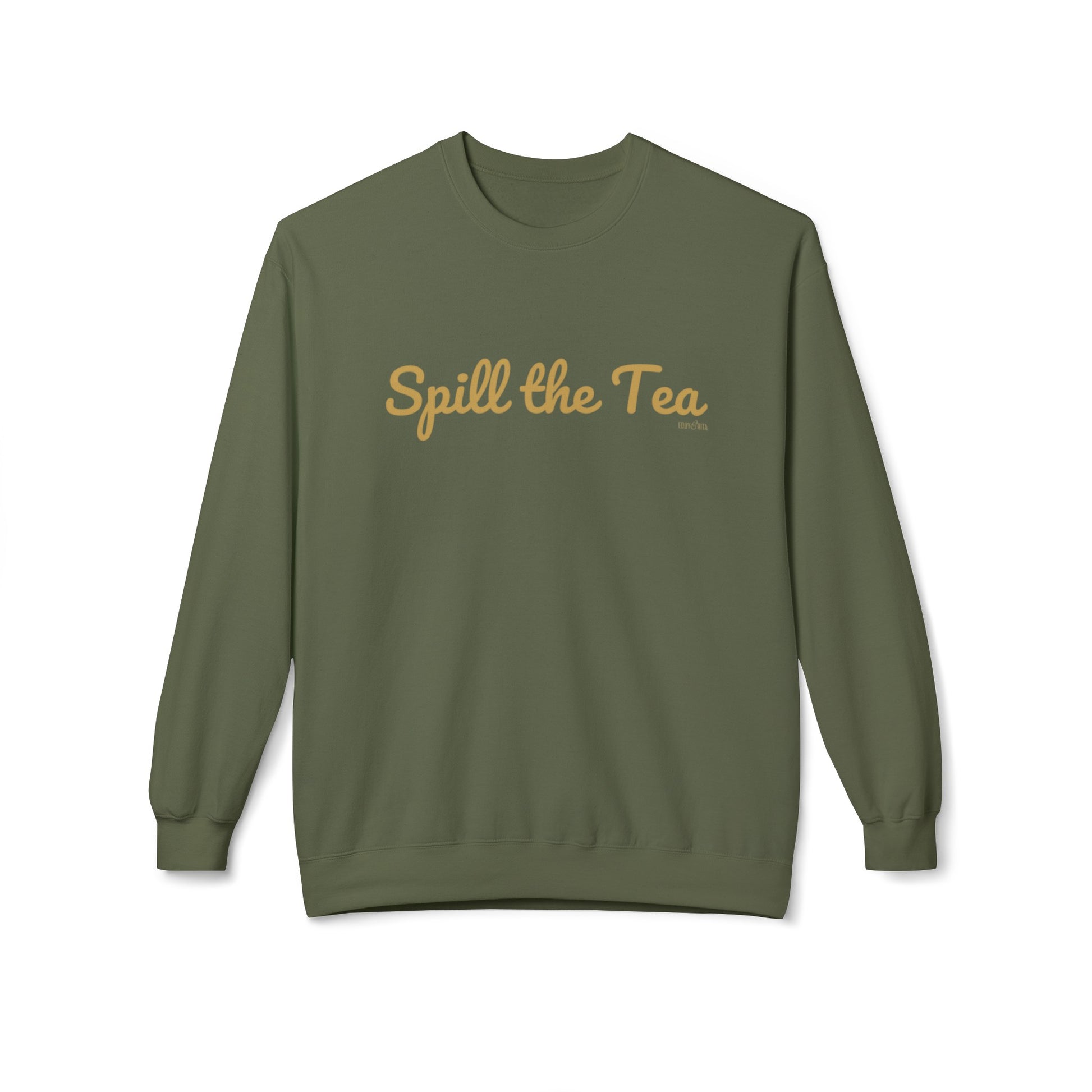 Eddy and Rita Women's Midweight Crewneck Sweatshirt - "Spill the Tea" Retro Graphic Pullover