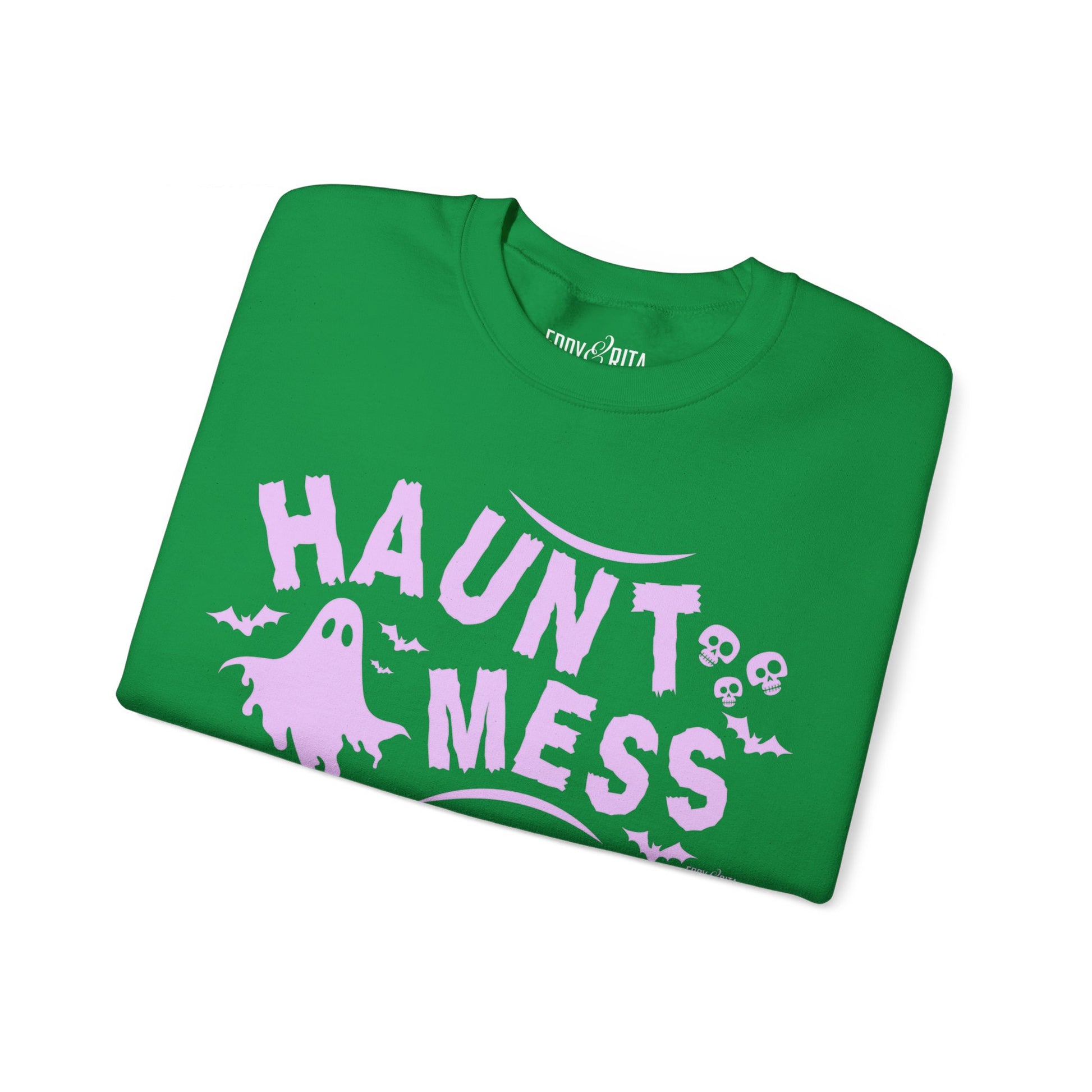 Eddy and Rita Women's Heavy Crewneck Sweatshirt - "Haunt Mess" Halloween Graphic Pullover