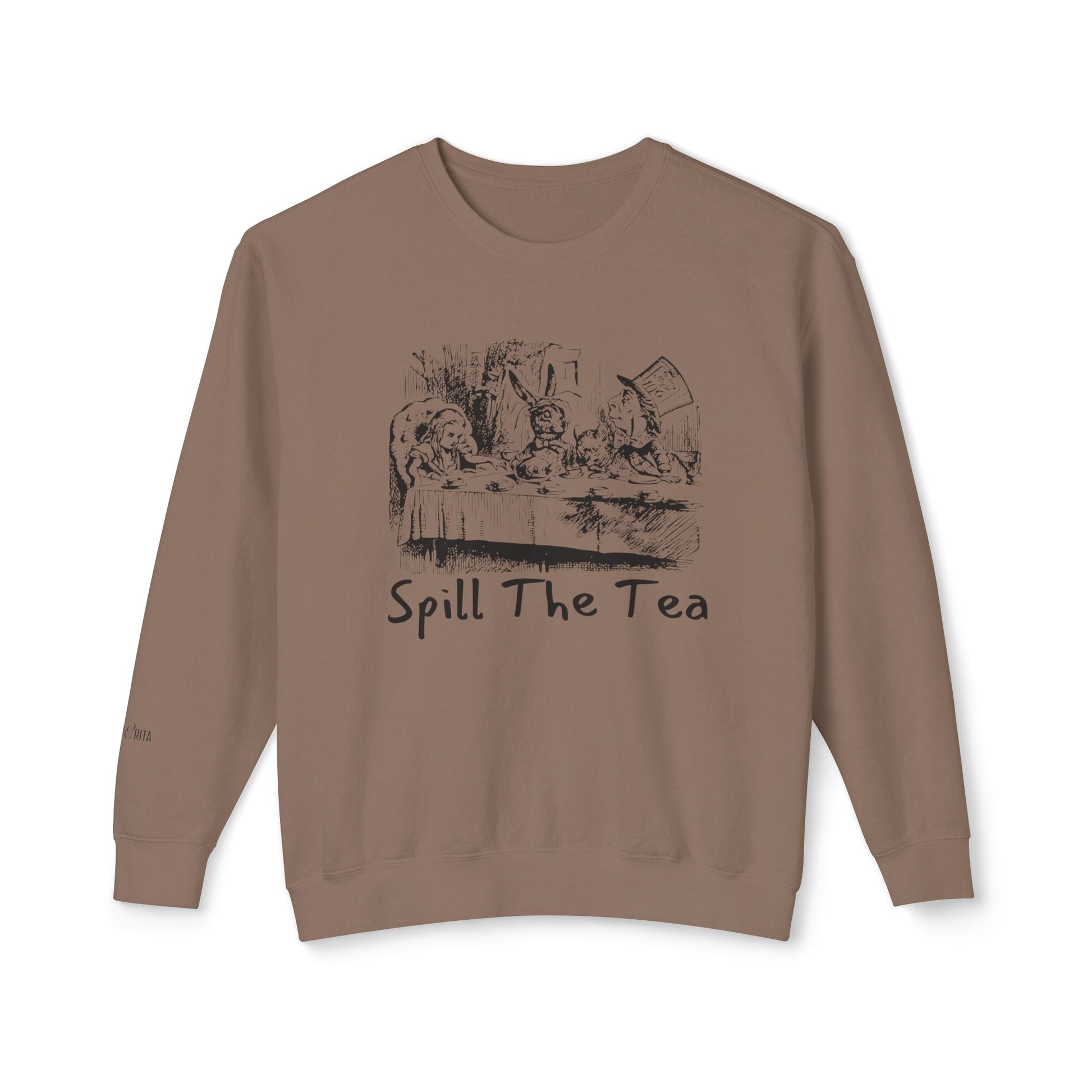 Eddy and Rita Women's Lightweight Crewneck Sweatshirt - "Spill the Tea" Retro Alice In Wonderland Graphic