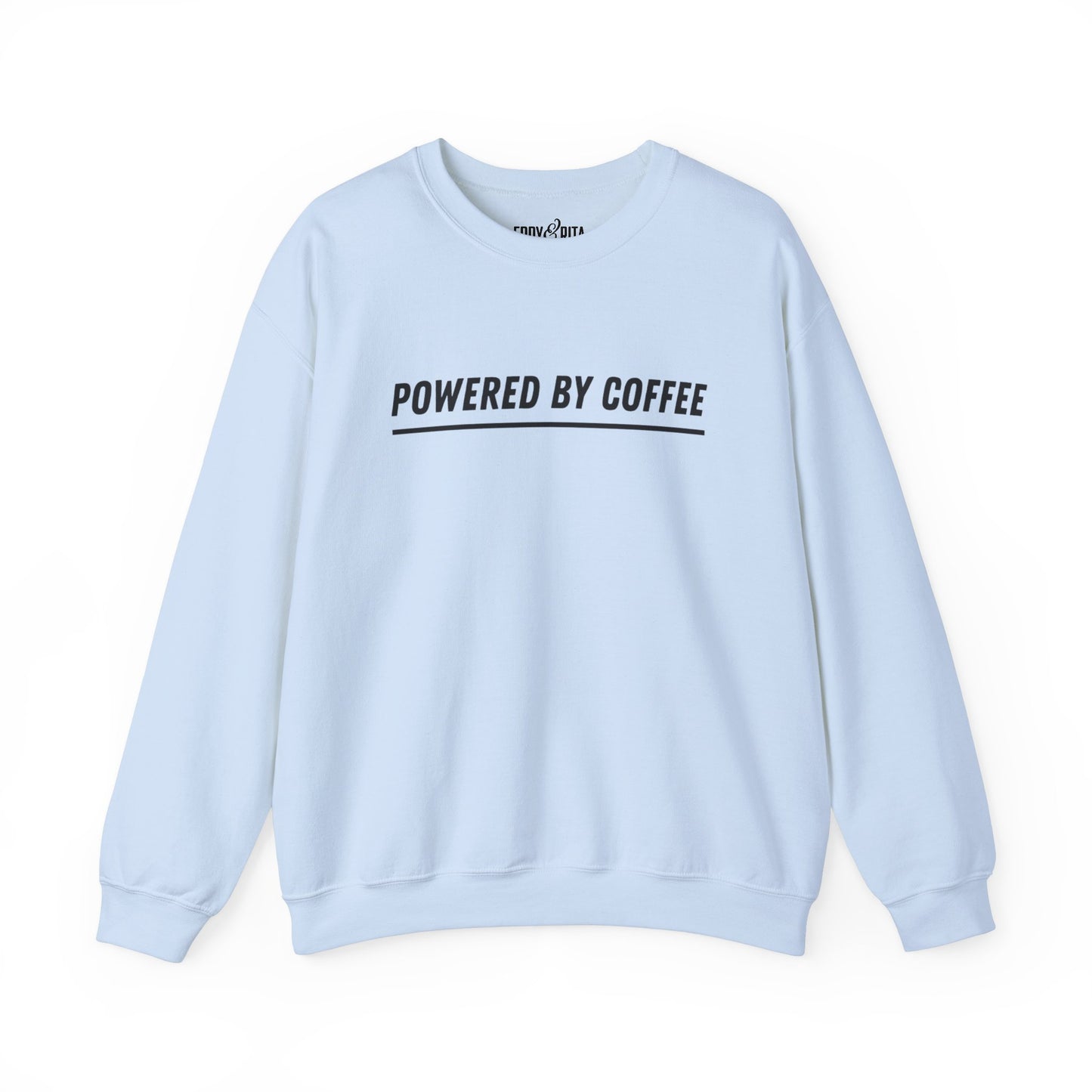 Men's Heavy Sweatshirt – "Powered by Coffee" Funny Graphic Sweatshirt for Coffee Lovers