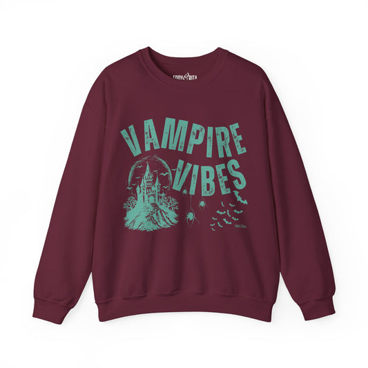 Eddy and Rita Women's Heavy Crewneck Sweatshirt - "Vampire Vibes" Halloween Graphic Pullover