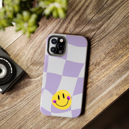 Light Purple Checked Smiley Face Cell Phone Case - Cheerful and Stylish Protective Cover