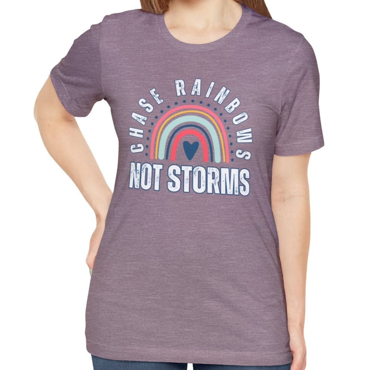 Chase Rainbows, Not Storms - Women's Bella Canvas Jersey Tee for Comfort and Positivity - Eddy and Rita